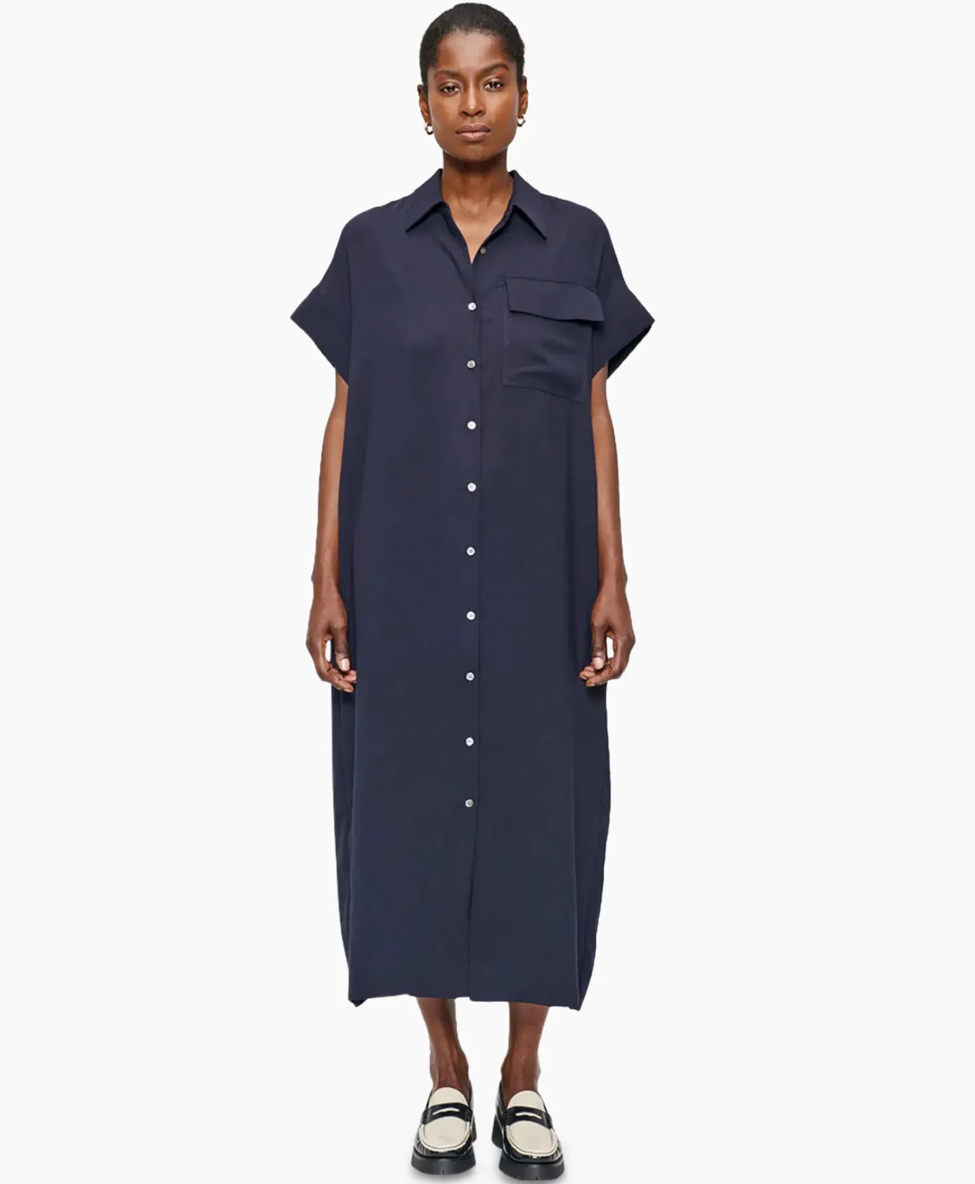 Jurken^Zenggi Maxi Jurk Fluid Shirt Donker Blauw