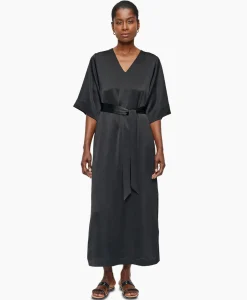 Jurken^Zenggi Maxi Jurk Satin T-Shirt Zwart