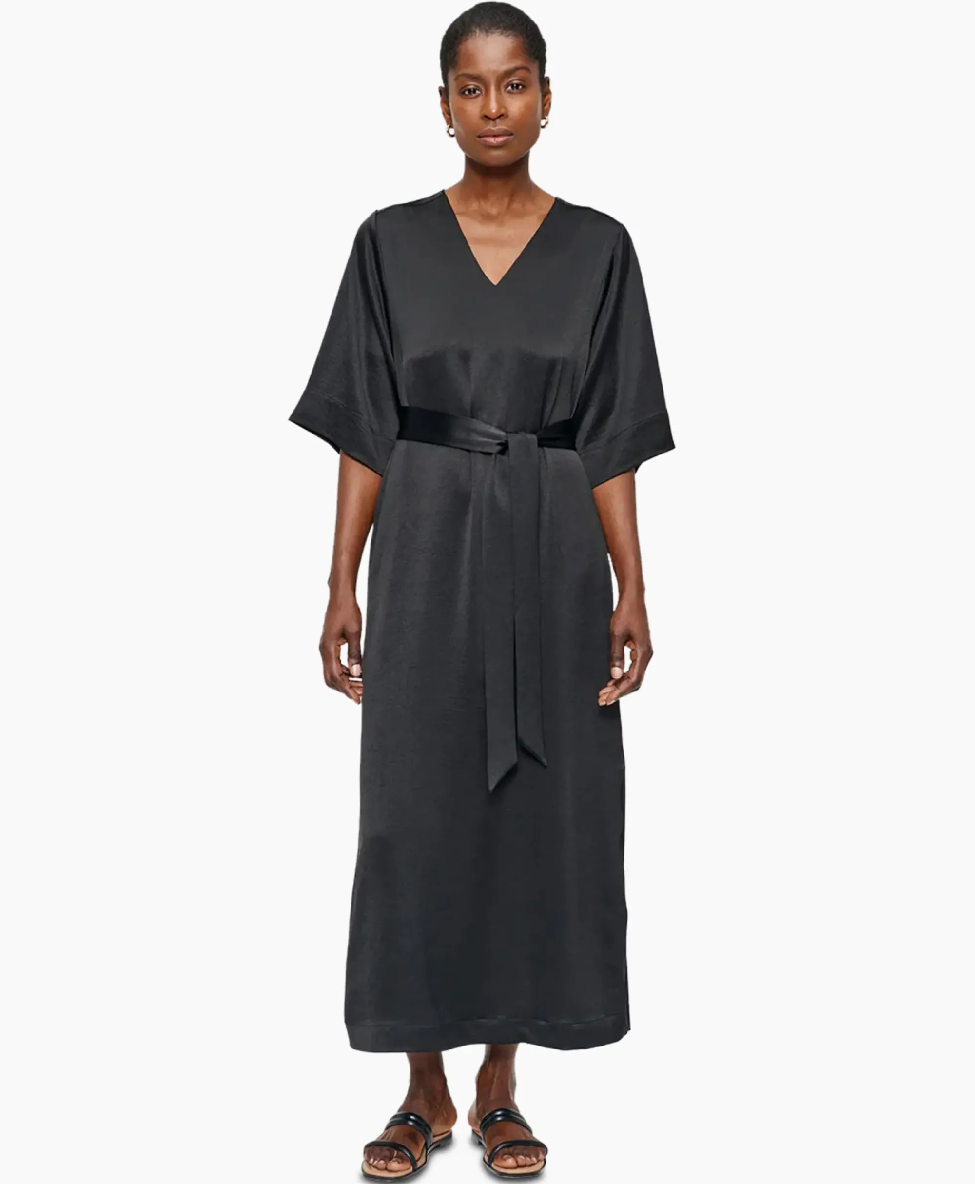 Jurken^Zenggi Maxi Jurk Satin T-Shirt Zwart