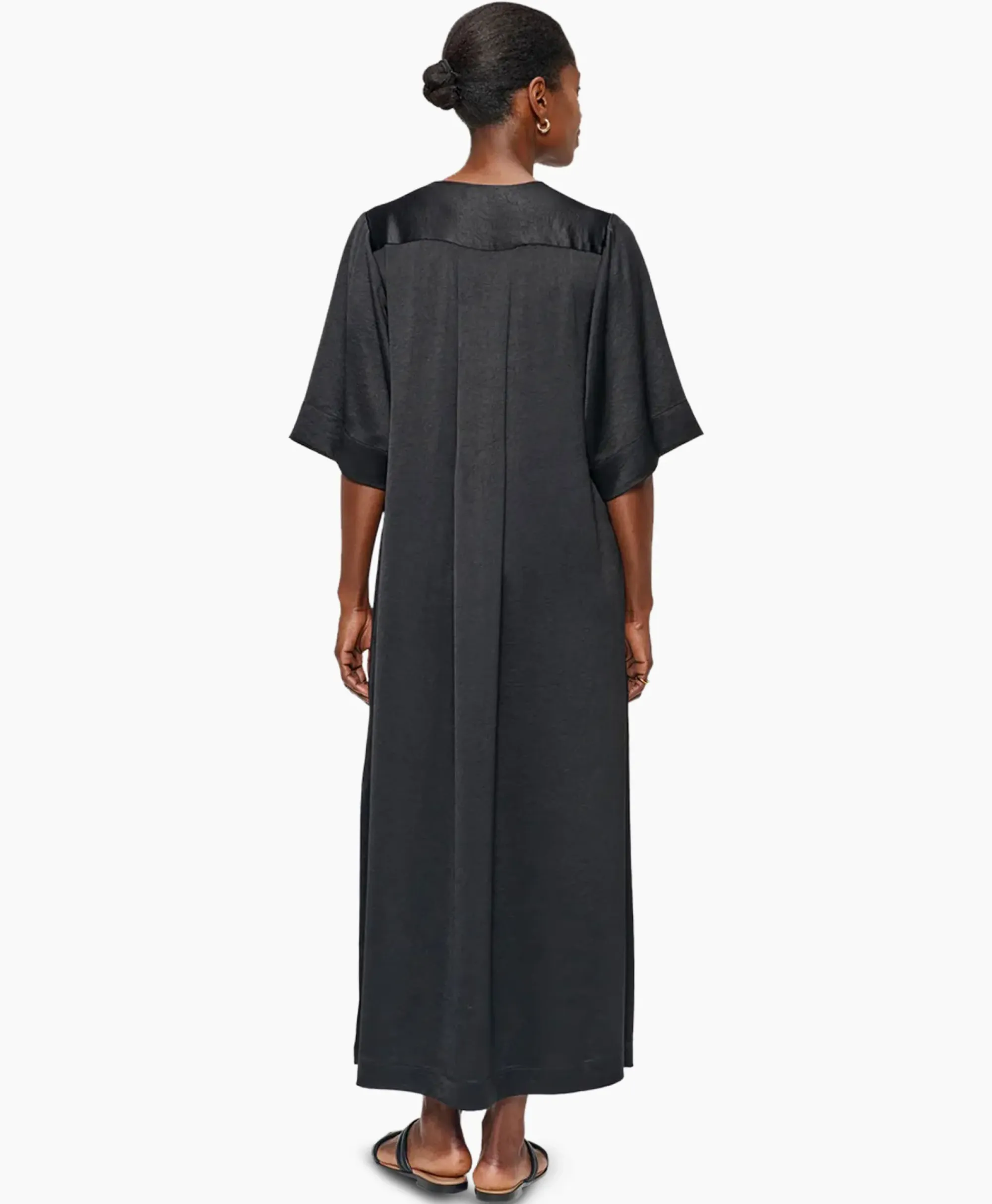 Jurken^Zenggi Maxi Jurk Satin T-Shirt Zwart