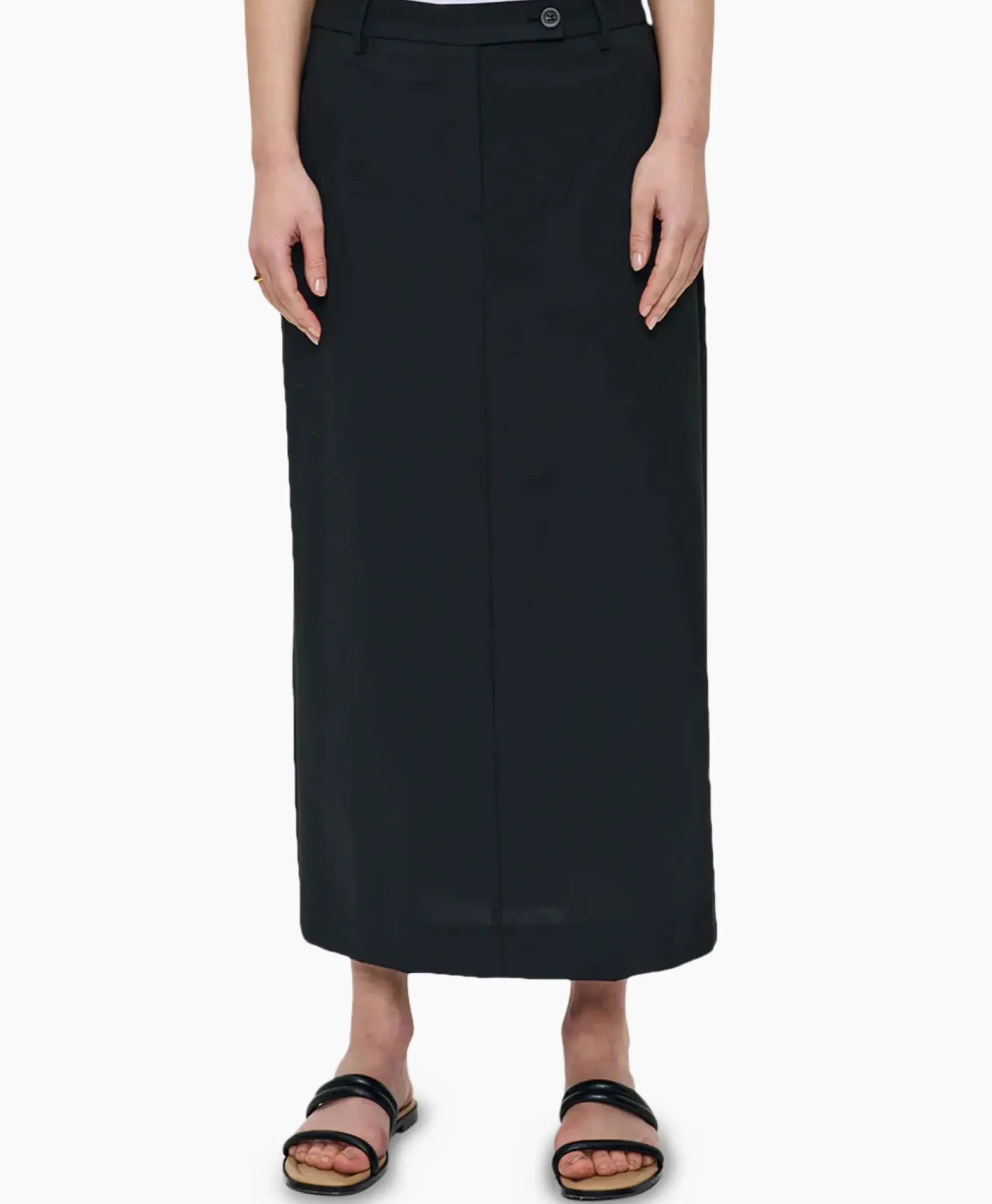 Rokken^Zenggi Midi Rok Tropical Wool Straight Zwart