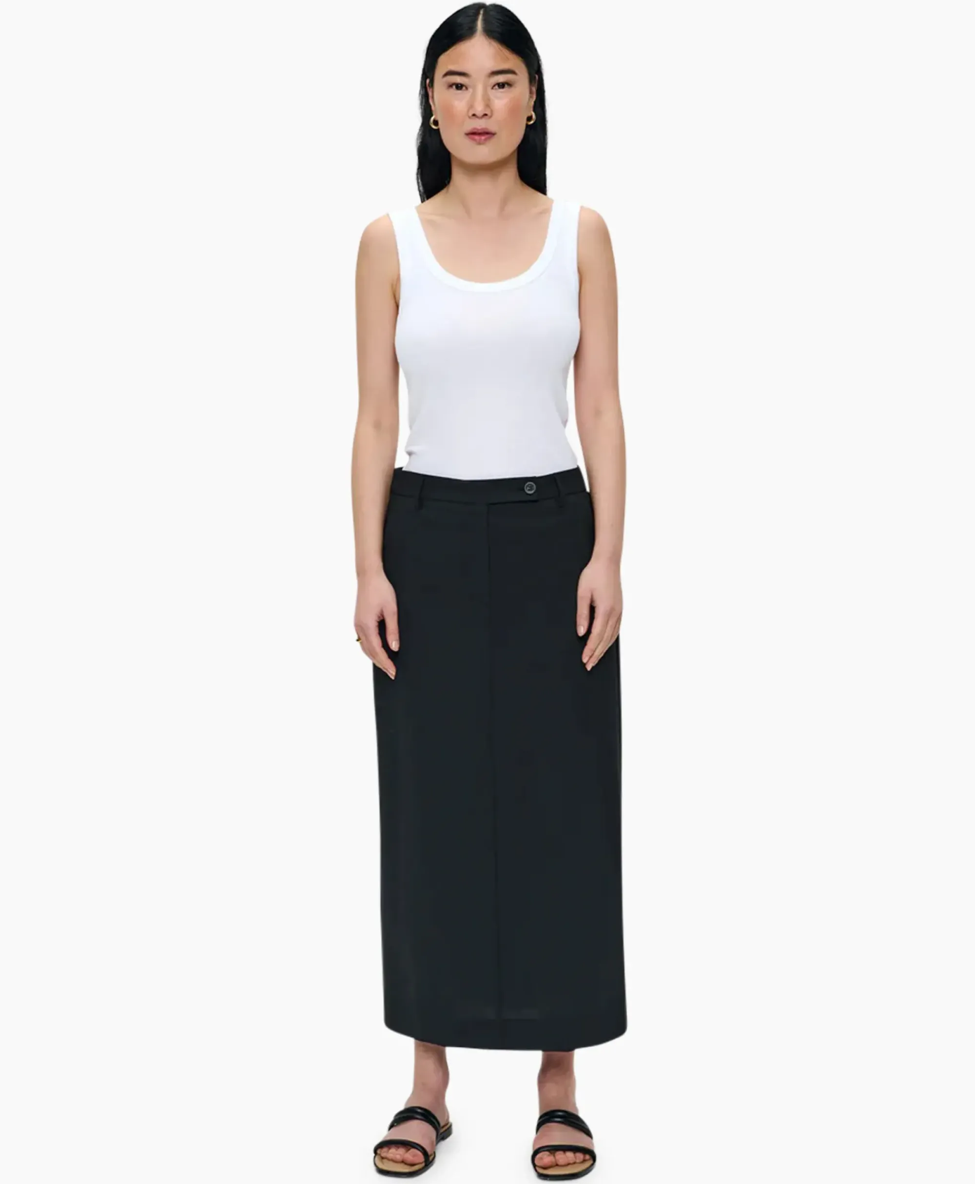 Rokken^Zenggi Midi Rok Tropical Wool Straight Zwart