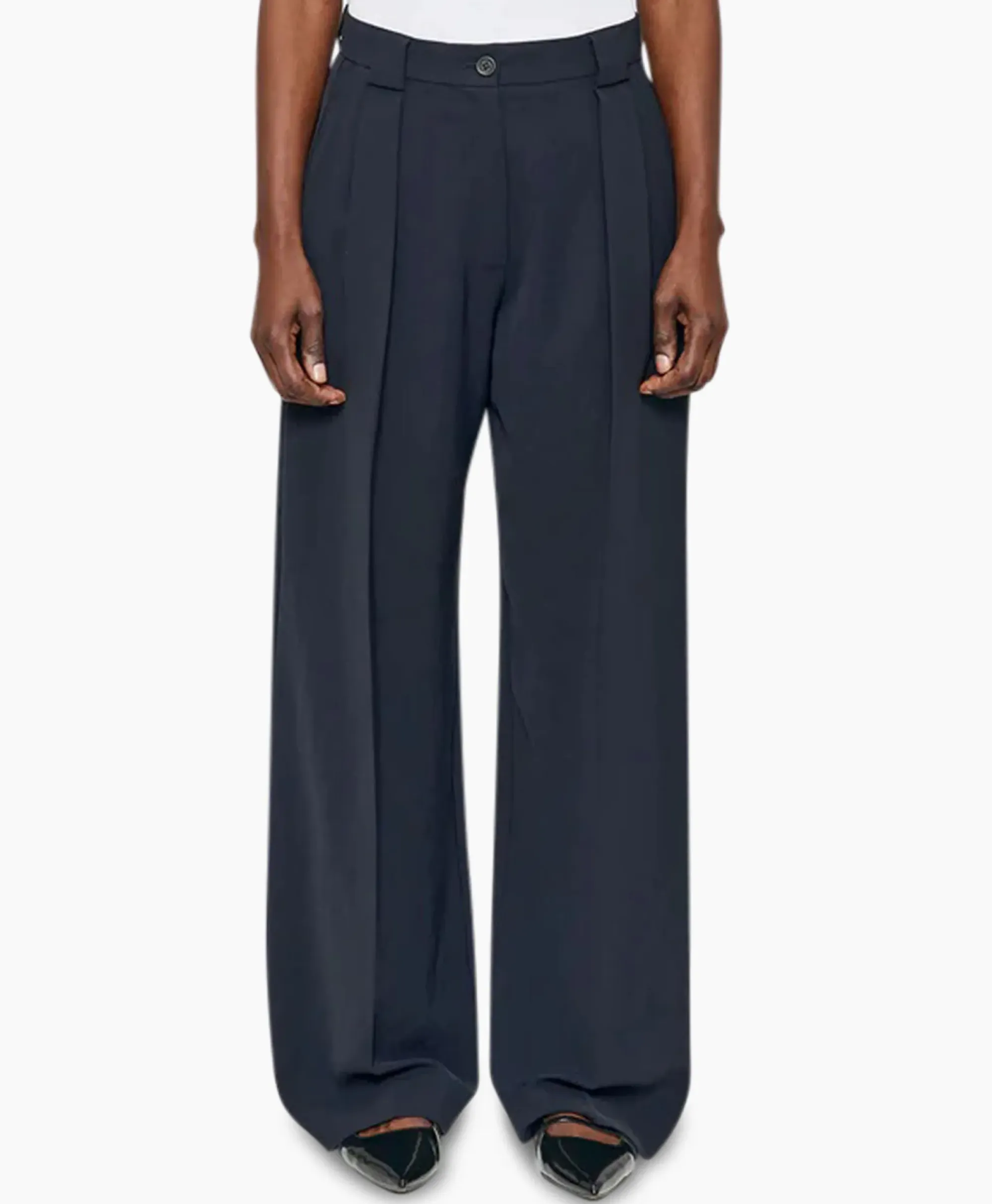 Broeken^Zenggi Pantalon Wide Pleated Donker Blauw