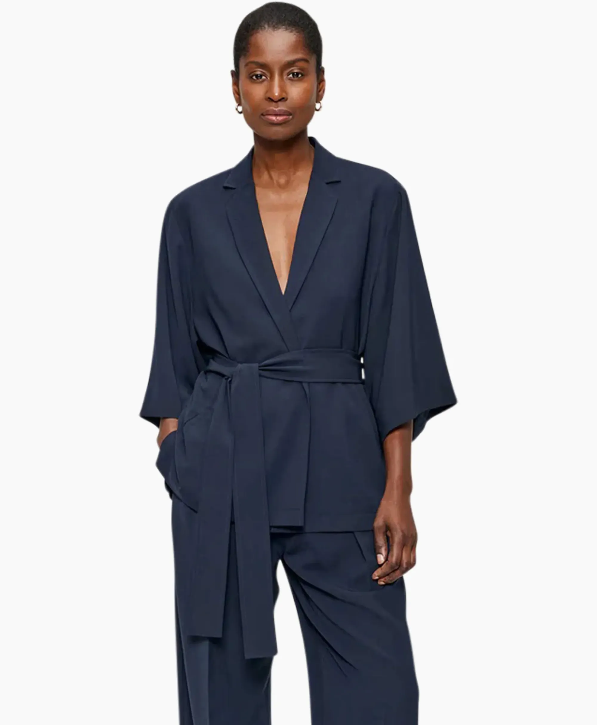 Vesten^Zenggi Vest Japanse Crepe Kimono Donker Blauw